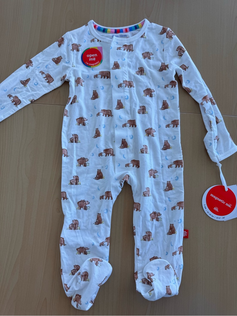 Magnetic Me White Footie Pajamas with Brown Bear Print